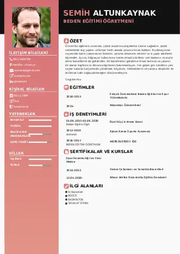 Beden Eğitimi Öğretmeni CV Örnekleri cv indir